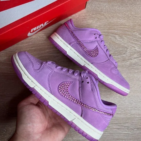 Nike Dunk Low PRM MF Rush Fuchsia Custom with Purple Crystals - Picture 4 of 10